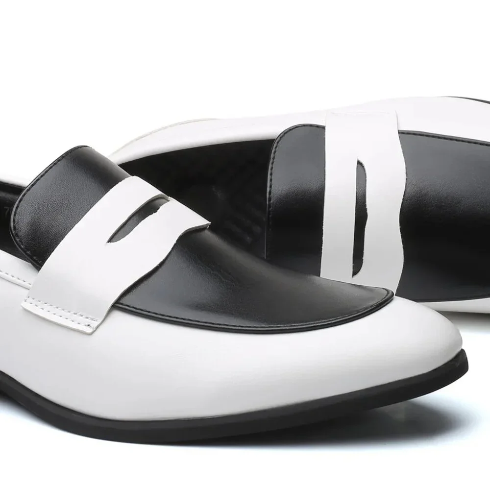 Santimon Men's US‎ 10-11 White/Black Penny Loafers Slip On Dress Shoes